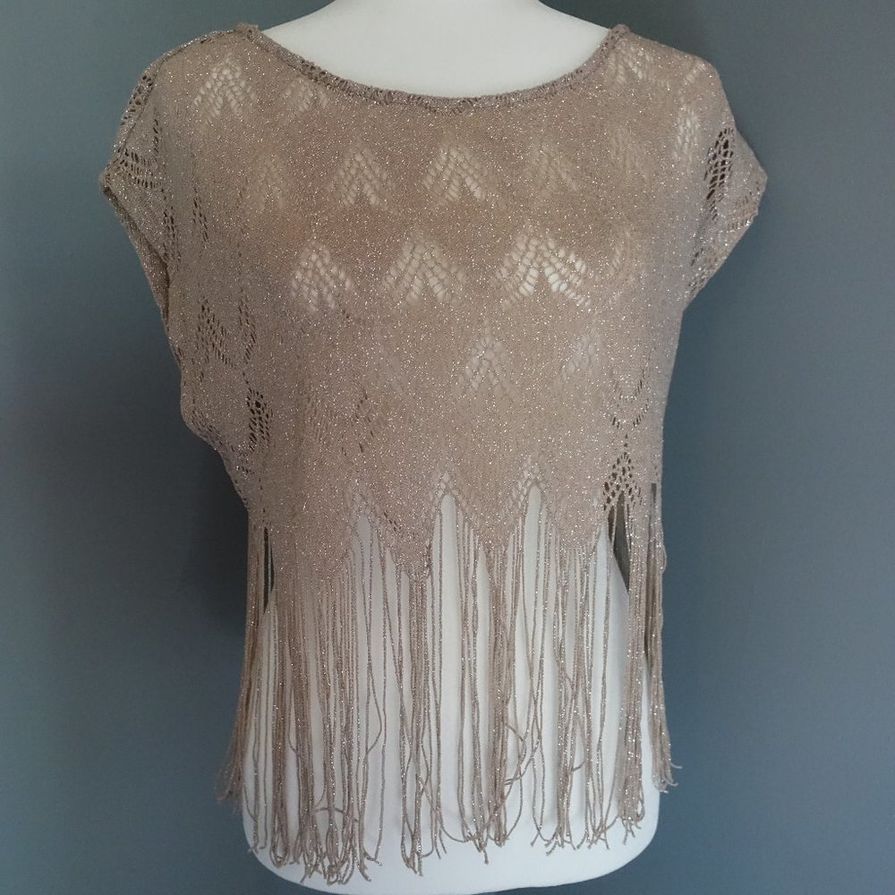 Short sleeve sparkly crop top with fringe